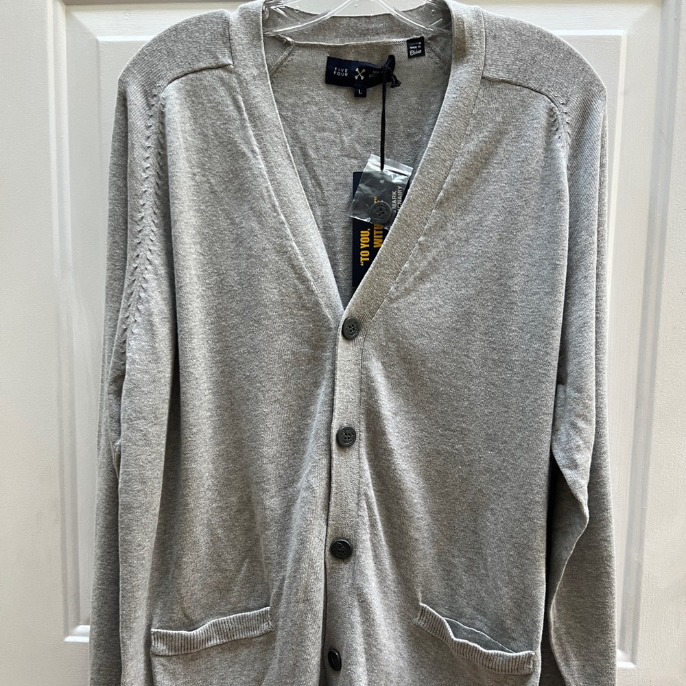 Five Four Heather Grey L Mens Cardigan. 100 percent cotton.